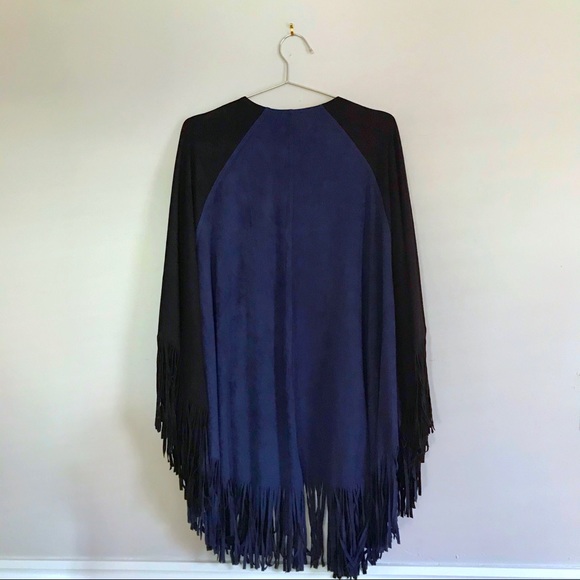 Alberto Makali NWOT Color Block Boho Vegan Suede Fringe Cape - Picture 3 of 6